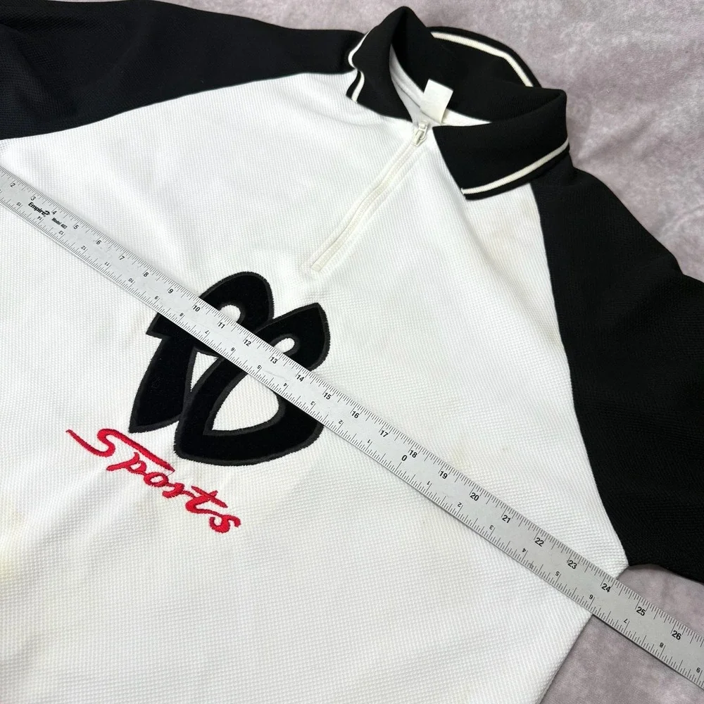Fabu Sports Shirt Mens Medium White Black Quarter Zip Chenille Patch Made USA